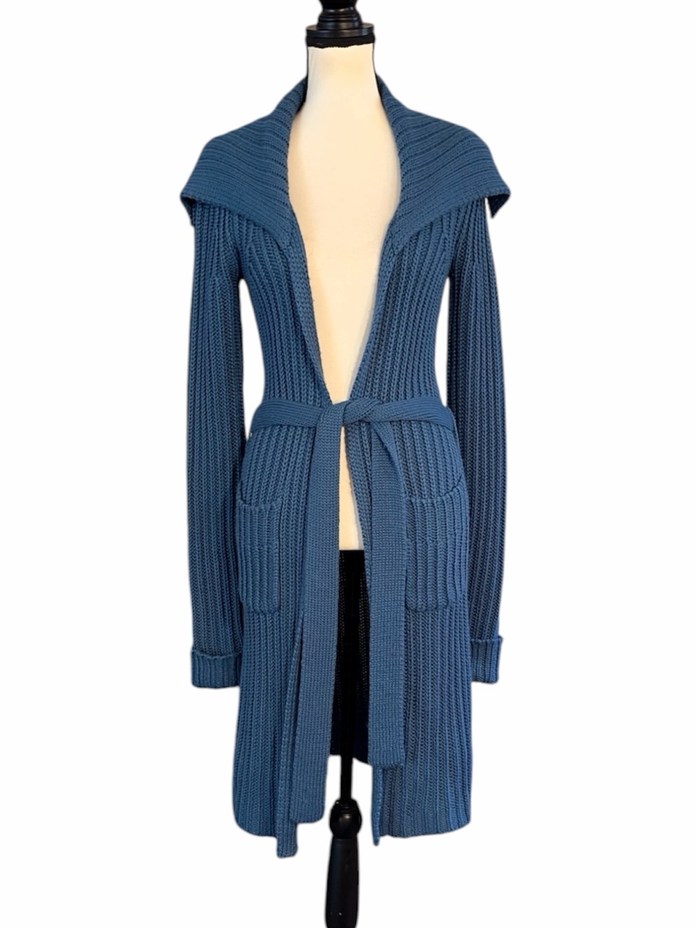 Vintage Betsey Johnson New York Crochet Knit Open-Front Duster Cardigan w/ Belt